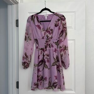 Leith Smocked Waist Floral Print Long Sleeve Minidress